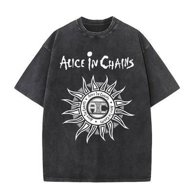 Washed Vintage Rockband Alice in Chains Albumhoes Grafische Print T-shirt Heren Dames Gothic Punk Ronde Hals T-shirts