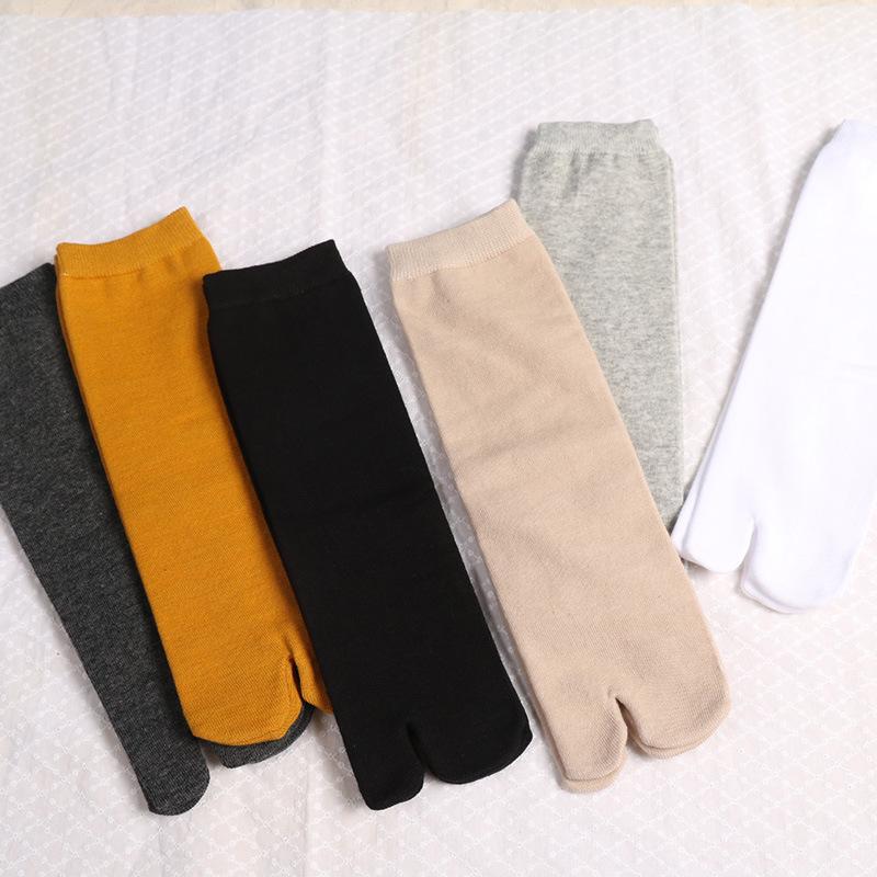 Socken mit zwei Zehen im japanischen Stil, einfarbig, Baumwolle, Herren, Damen, atmungsaktiv, getrennt, Zehensandalen, Socken mit zwei Zehen, warm, mittelhohe Socken