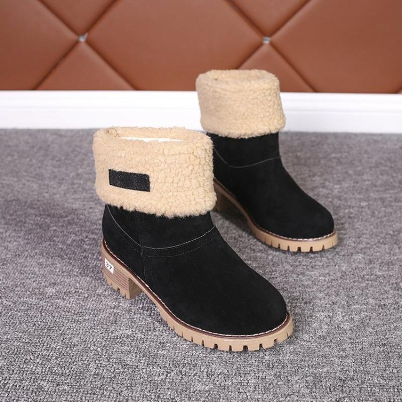 Winter New Women's Martin Boots Thick Heel High Heel Medium Boots Velvet Foot Large Size Women's Boots