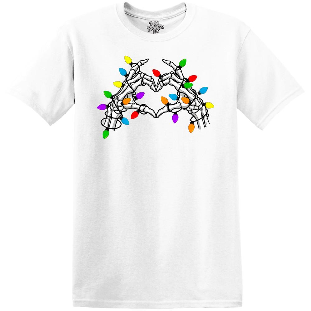 Christmas T-Shirt - Skelton Hands W/ Christmas Lights 3XL