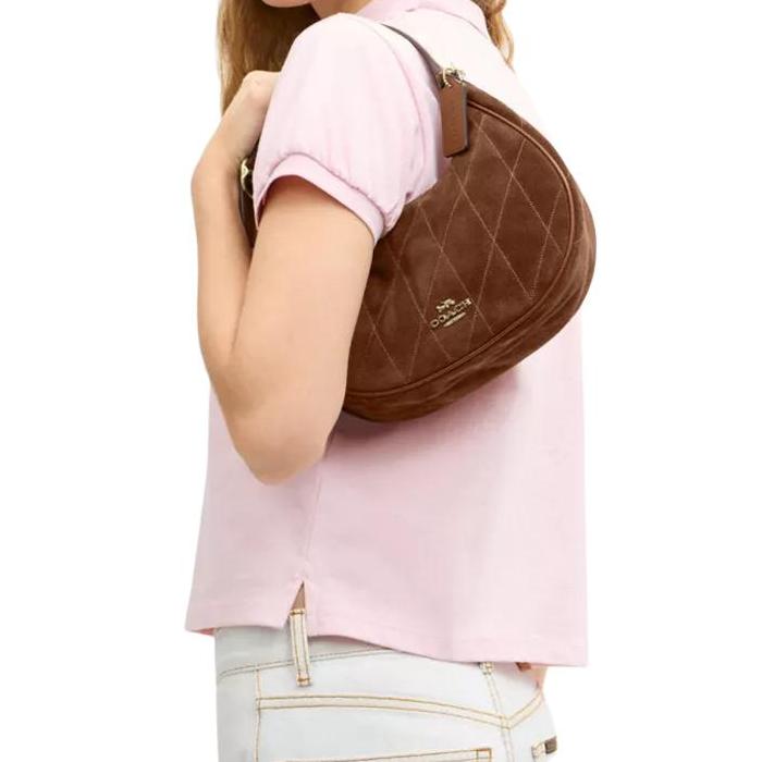 Coach Emily 23 Metallic Brand Logo Suede Leather Shoulder Bag Medium Women shoulder bag Warm-Brown CFG08-IMWBR