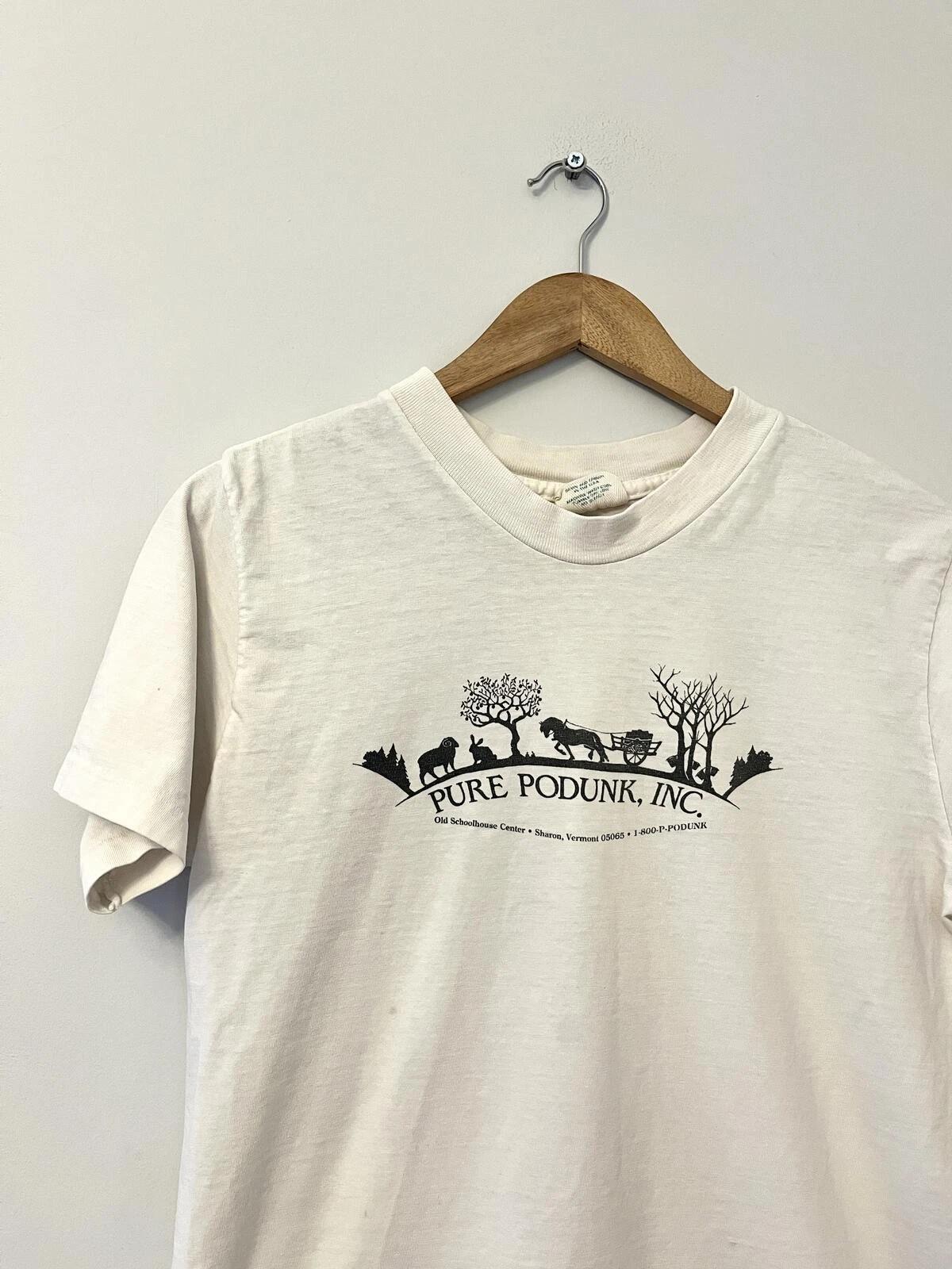 Vintage Pure Podunk Inc T Shirt Size M White Single Stitch USA 3XL
