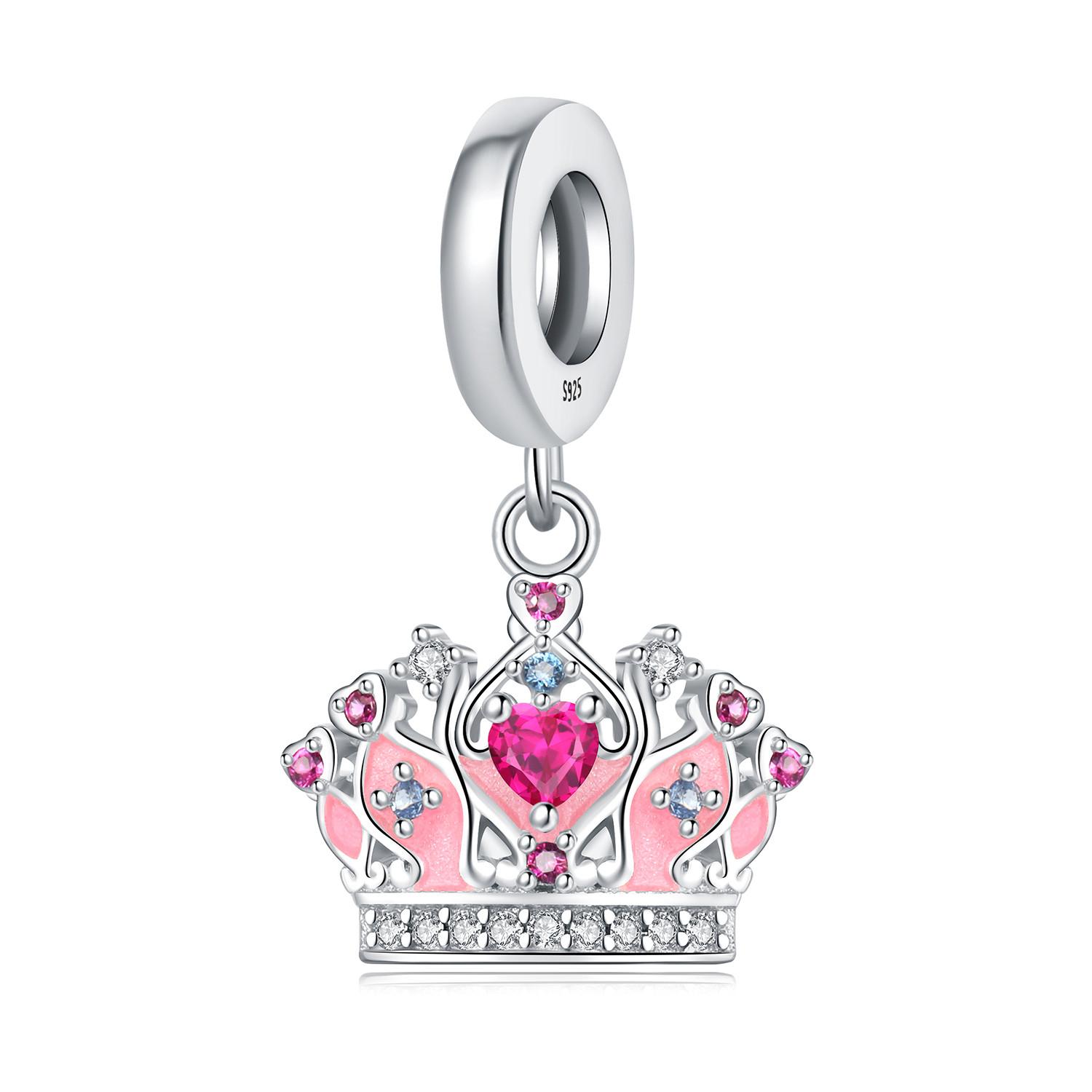 

New copper Pink Heart Crown Lucky Bead Charms Compatible With Authentic Fine Charm Bead Charms Bracelets Women Jewellery Party Birthday Gifts