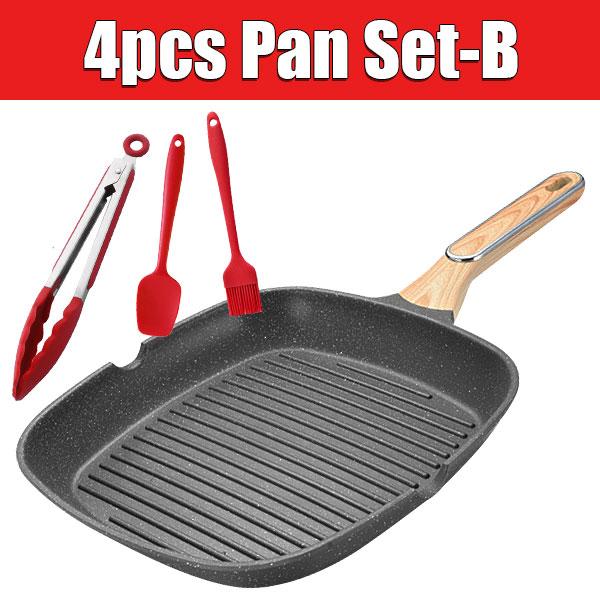 29cm Nonstick Square Grill Pan 3-Section Griddle Skillet Pan Induction Large Breakfast Skillet for Egg Bacon Burgers Cooking Pan