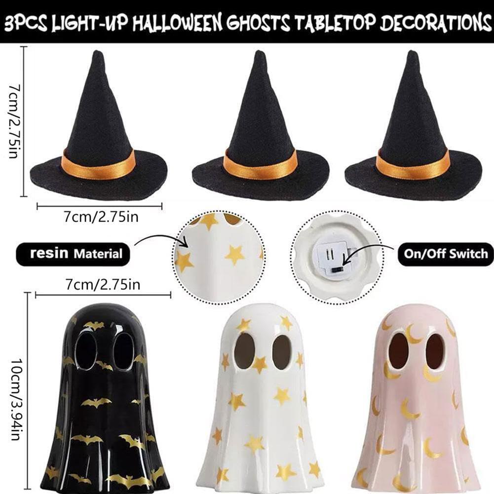 Halloween Cute Resin Ghost Lamp Multi-Purpose Spooky Ghost Figurine Witch Hats Decorations for Party Desktop Decoration