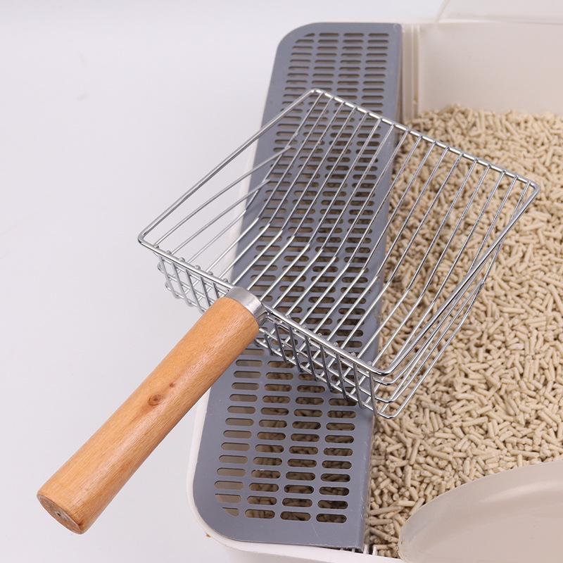 Metal Litter Scoop with Wooden Handle: Fine-Hole Shovel for Cat Litter