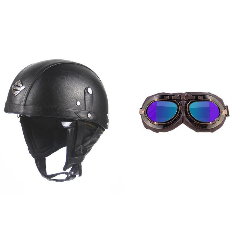 Vintage Personality Helmet Lens Standard Motorcycle Half Helmet Scooter Cruise Leather Helmet Prince Helmet