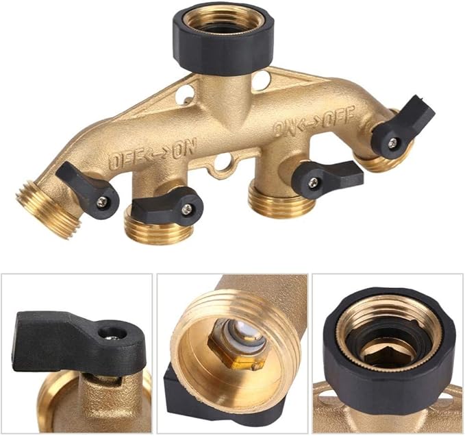 1Pc Female Thread 3/4" Brass 4-Way Garden Hose Diverter Y Type Faucet Connector Garden Irrigation Watering Supplies