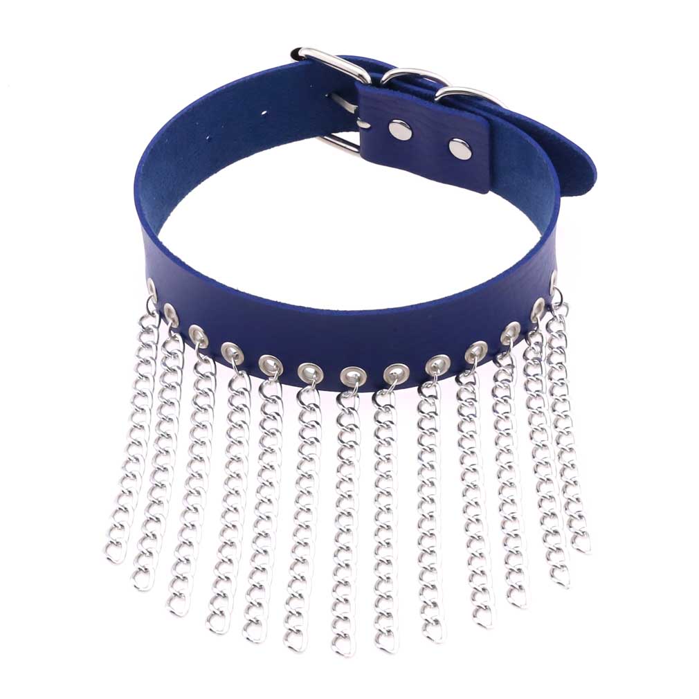 Hip Hop Non Mainstream Punk Leather Men Women Collar Personality Metal Tassel Necklace Clavicle Chain 45cm&Chains