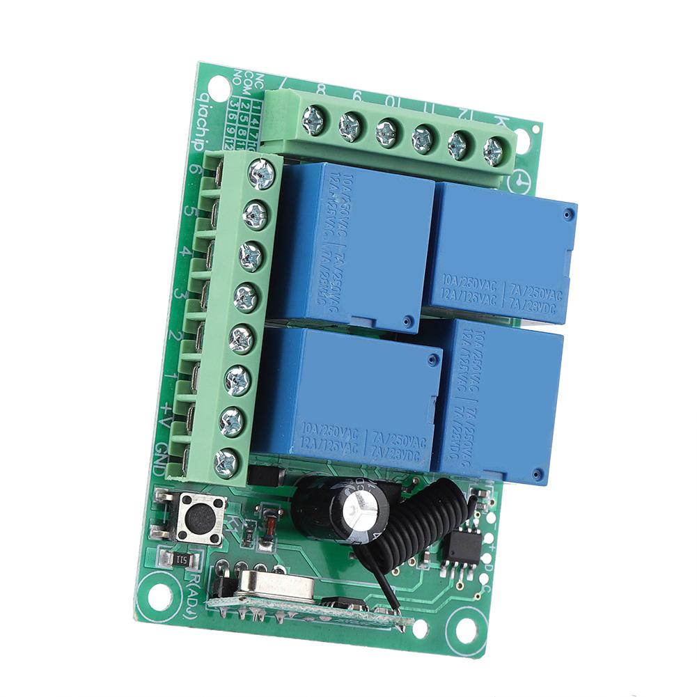 12V 433Mhz 4CH Channel Relay RF Wireless Garage Doors Remote Control Switch Receiver Module