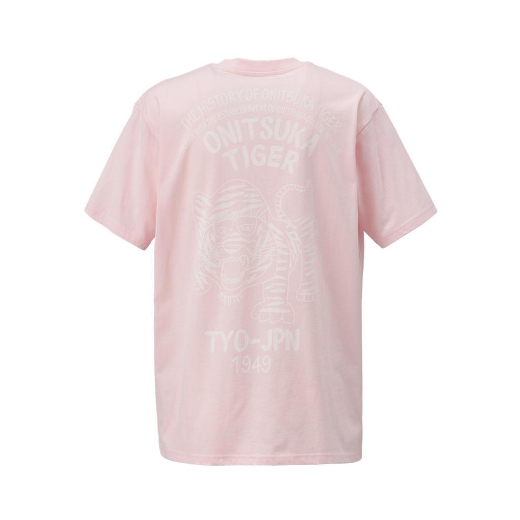 ONITSUKA TIGER SS24 Creative Round Neck Casual Printed Short Sleeve T-Shirt Unisex Tops Light-Pink 2183B150-700