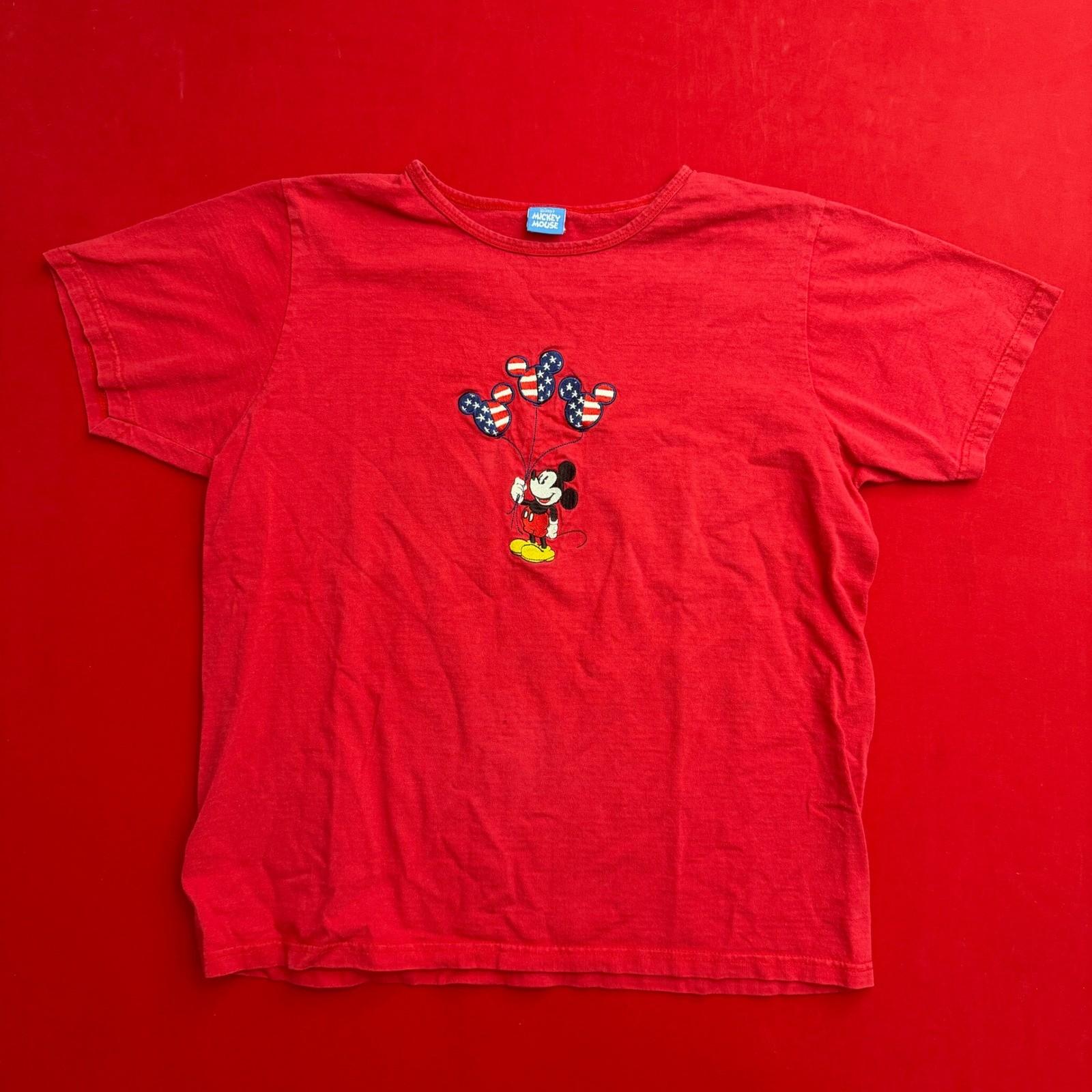 VTG 90 s Disney Mickey Mouse Red Embroidered American Flag Balloon Shirt Women L XXXXL
