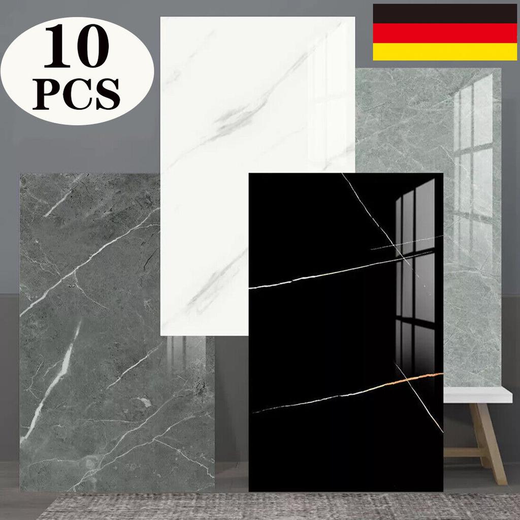 10 Pack Marble Tile Stickers, Self-Adhesive PVC, Waterproof, Grey