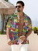 Herren Sommer Casual Hemd mit Psychedelic Rock Print Hawaiianischer Stil Kurzarmhemd Geeignet für Urlaub, Strand, Party, Übergröße
