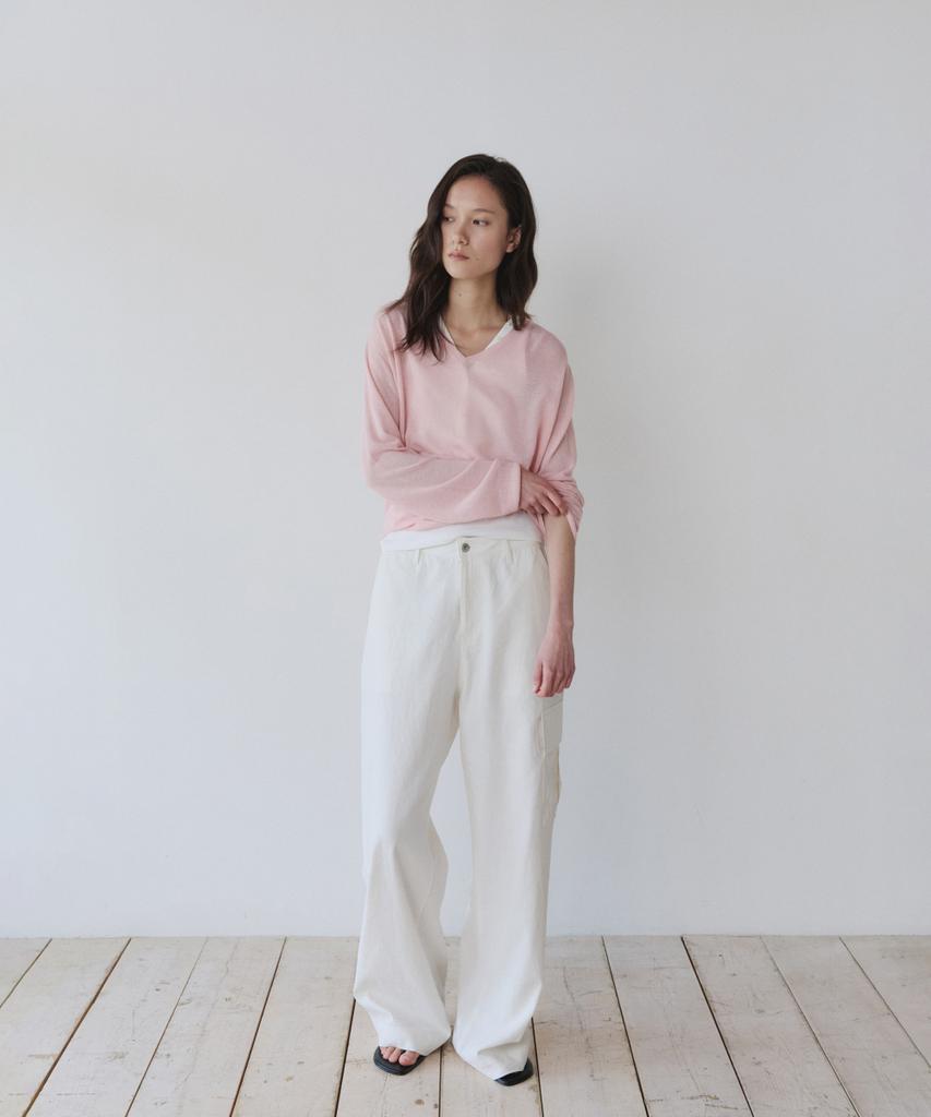 Ieoning Light Linen V-Neck Summer Knit, Powder Pink