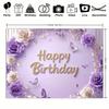 2D Lavender Floral Butterfly Happy Birthday Backdrop Purple Gold Party Photo Background