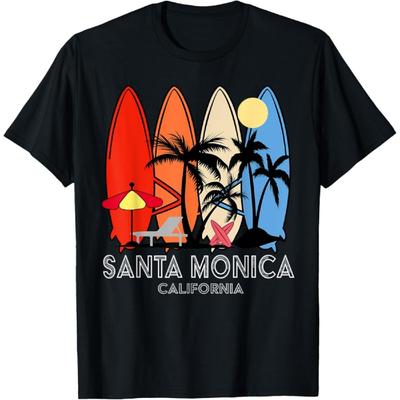 Santa Monica Beach California Retro Surfer Vintage Men Women Kids T-Shirt