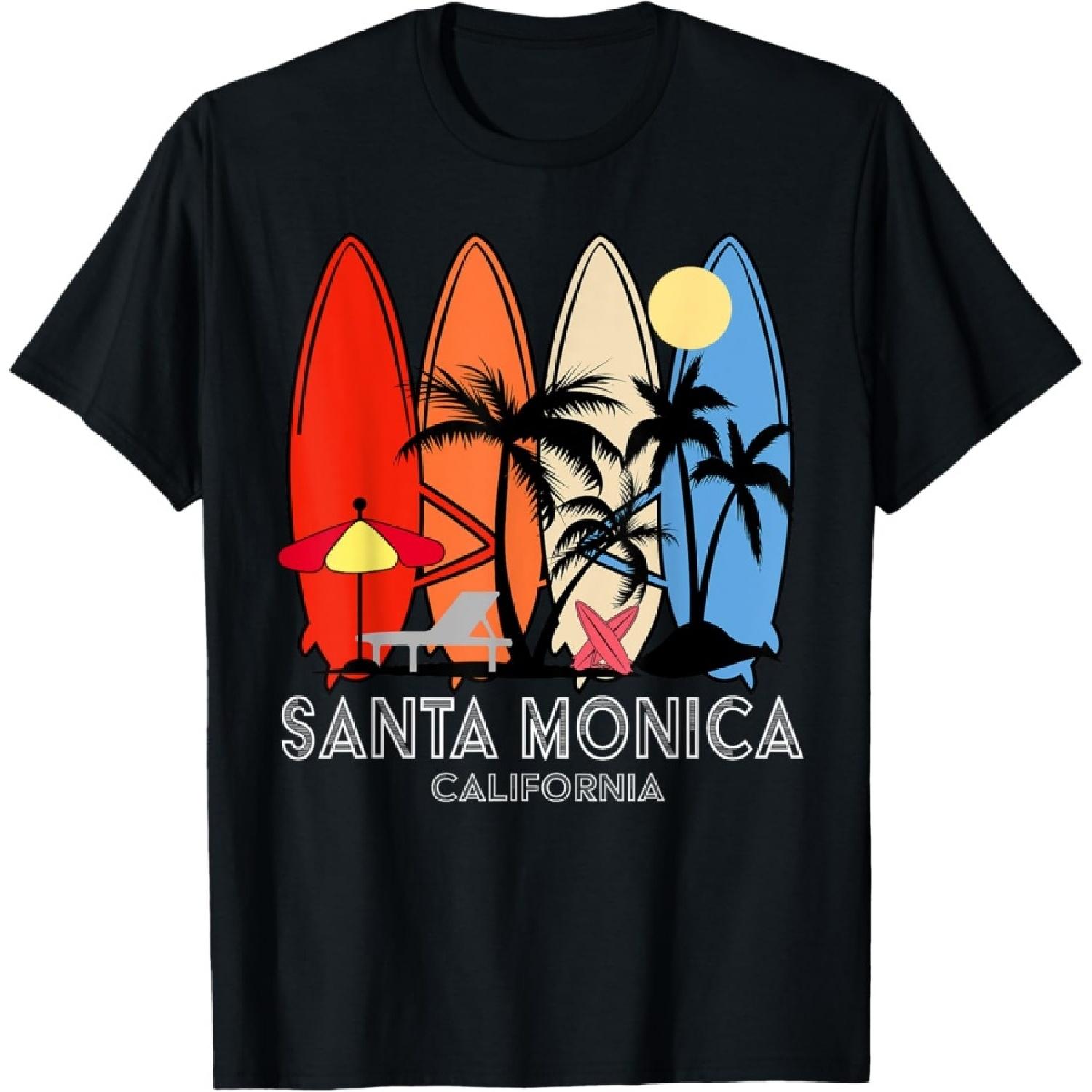 Santa Monica Beach California Retro Surfer Vintage Men Women Kids T-Shirt S
