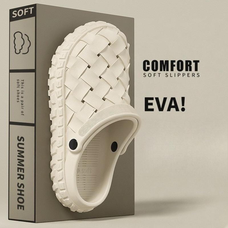 Men Eva Clogs Summertime Woven Design Lightweight Cushioned Sole Non Slip Garden Shoes Breathable Slip On Daily Outside Beach Sandal Shoes