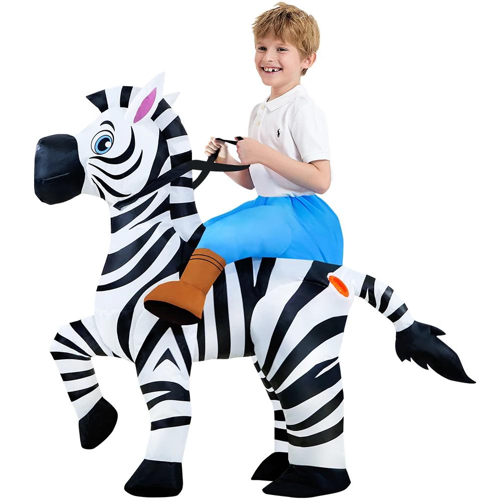 Dziecięcy Nadmuchiwany Kostium Zebra Do Jazdy Zabawny Nadmuchiwany Kostium Zwierzęcia Dla Chłopców Dziewczynek Halloween Karnawał Impreza Przebranie Cosplay