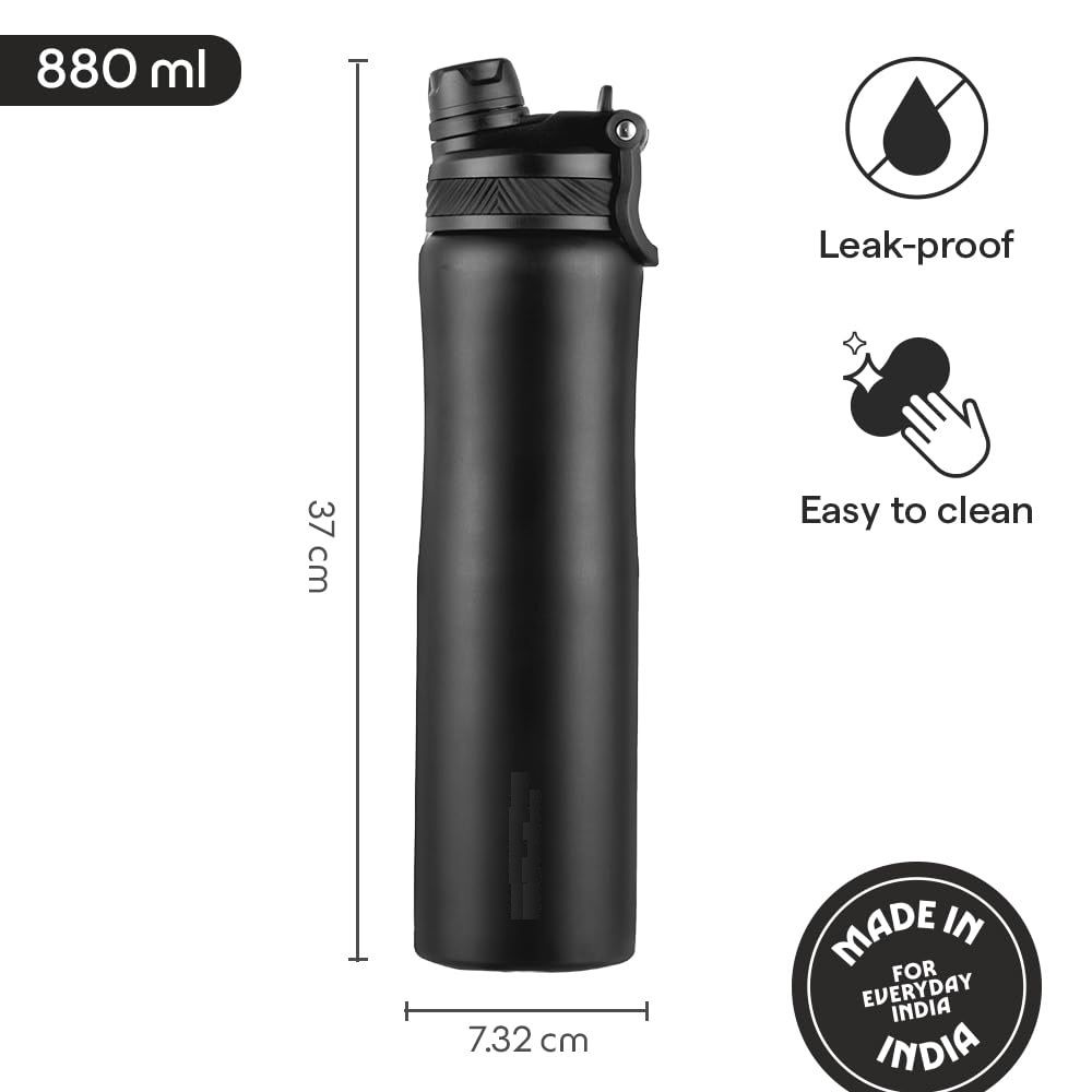 800ml Duo Sport Stainless Steel Water Bottle | ISI Certified Made in India | Double Wall Vacuum Insulated Flask | for Office, School, Gym & Travel