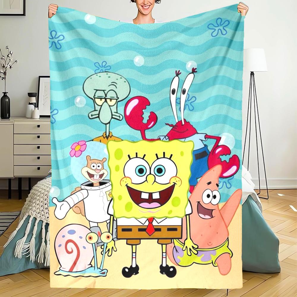 SpongeBob SquarePants Theme Printed Blanket - Perfect for Couch, Bed, Travel & Outdoor Use | Machine Washable, Cozy & Durable.