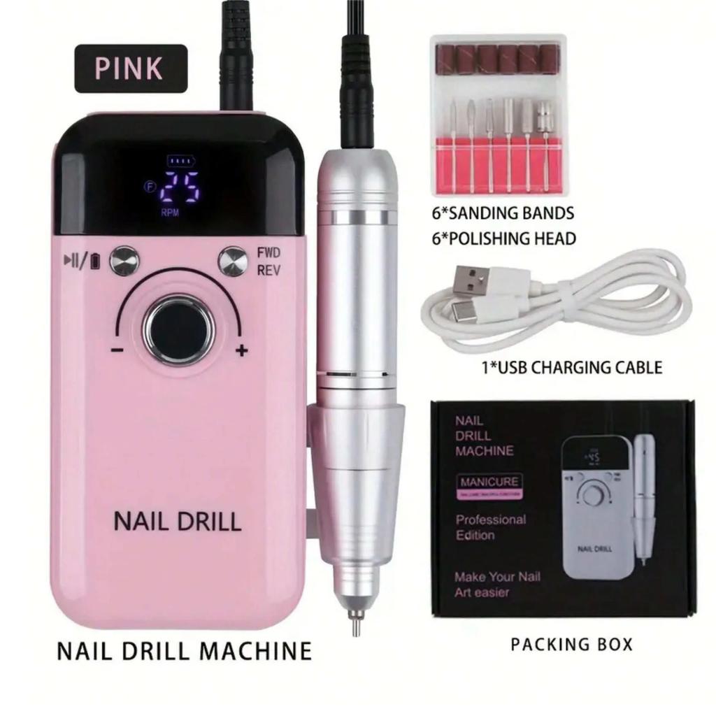 Mașină de găurit unghii, 45000 rpm, pentru manichiură, cu afișaj LCD, șlefuitor de unghii, strung de unghii reîncărcabil, găuritor electric fără fir pentru gel