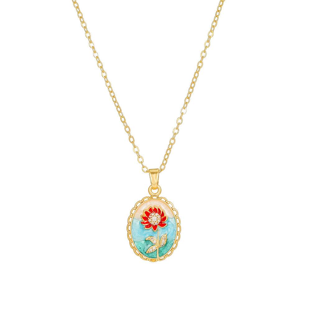 Koperen Bloemenketting Met Zirkonia Steen Meerlaags Ontwerp Voor Casual Of Formeel Gebruik