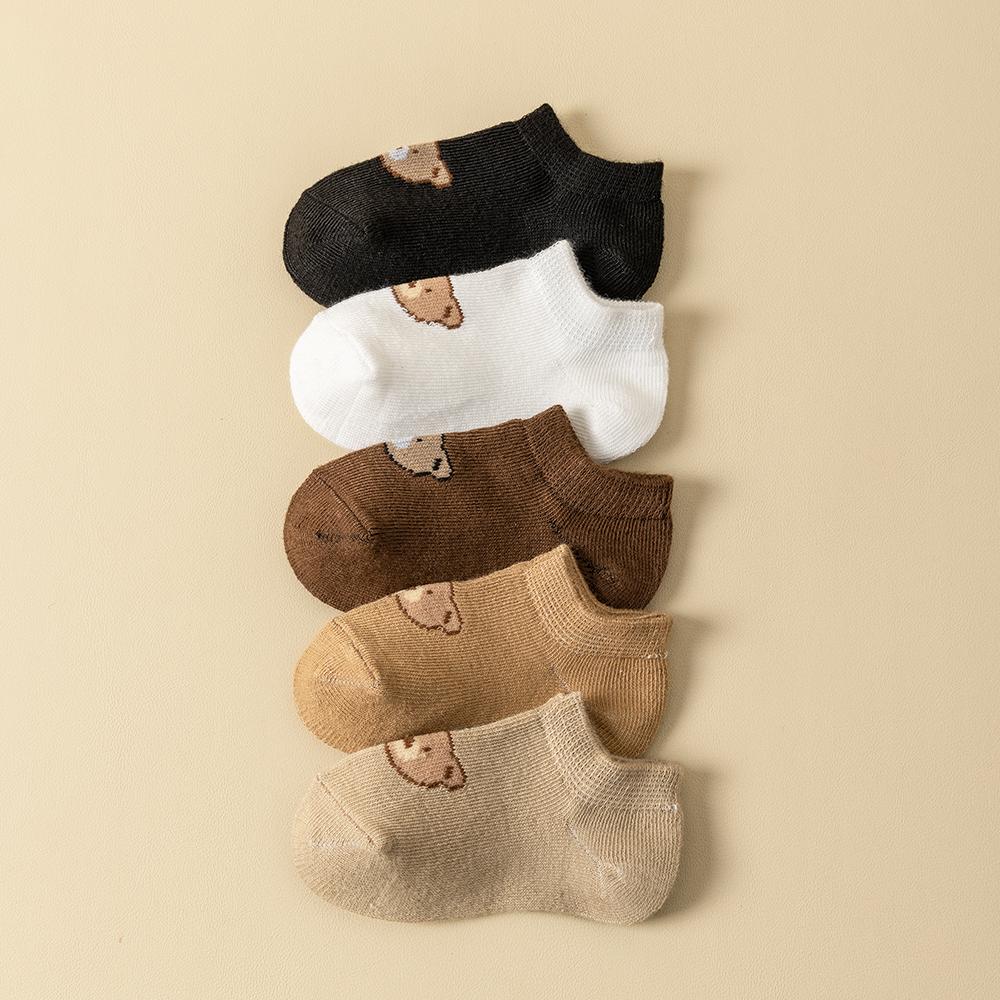 5 Pairs Baby Socks Toddler Low-cut Ankle Socks Cute Cartoon Bear Pattern Socks for Boys and Girls Aged 0-5 All Season Collection