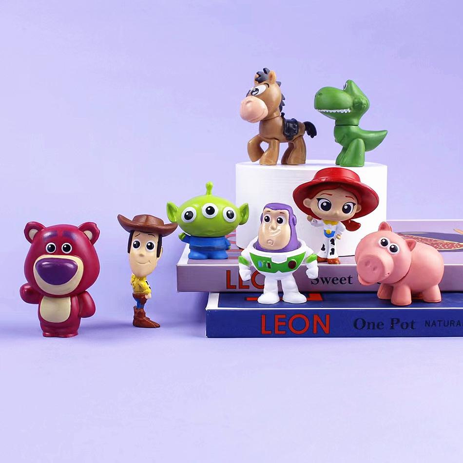 8Pcs Toy Story 4 Characters Woody Buzz Lightyear Q Version Action Doll Children Toy Mini Figurine Birthday Anime Decoration Gift