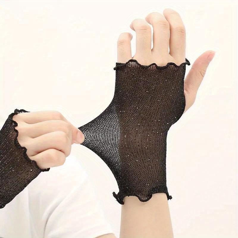 Kurze Halbfinger-Sonnenschutzhandschuhe für Damen Dünne Elastische Abdeckung Anti-Bräunung Schwarz Atmungsaktiv zum Fahren und Radfahren