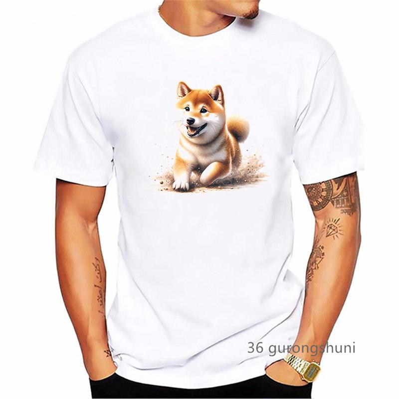 Kawaii Shiba Animal Printed T Shirt Men Funny Dog Lover Tshirt Homme Summer Short Sleeve TShirt Harajuku Shirt