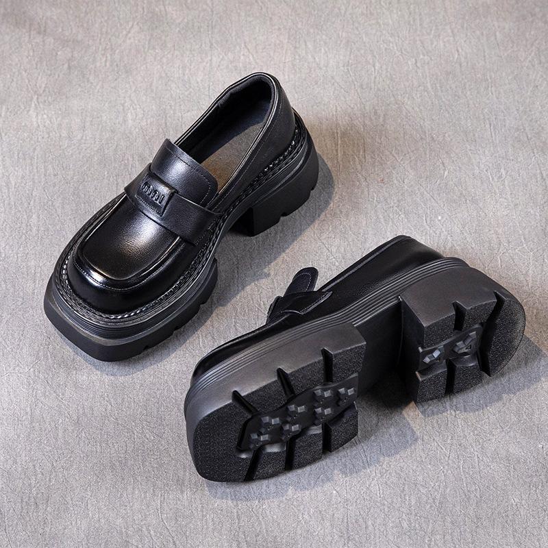 

Женские лоферы из первого слоя коровьей кожи, новинка осени 2025, кожаные, на толстой подошве, ретро, женские туфли-маффины на одном ремешке 34