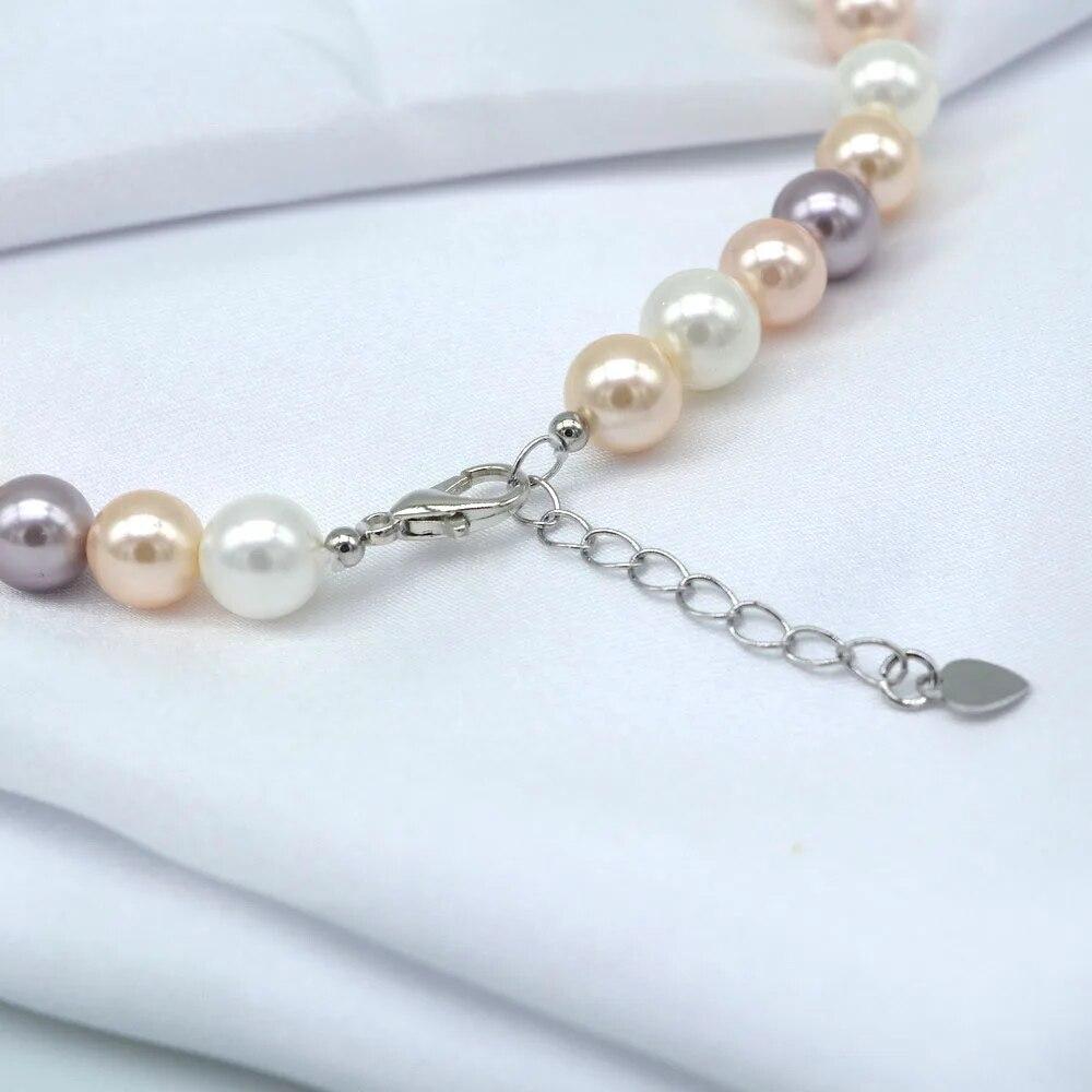 Women's Necklace 8mm Colored Shell Pearl Necklace Round Ocean Mother of Pearl Necklace Highlight Short Necklace