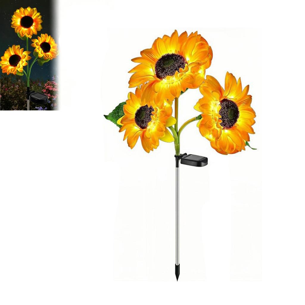 Solar Garden Lights: 1 Pack LED Outdoor Lights with 3 Head Sunflowers, Waterproof Warm Yellow for Yard Landscape Porch Decorations