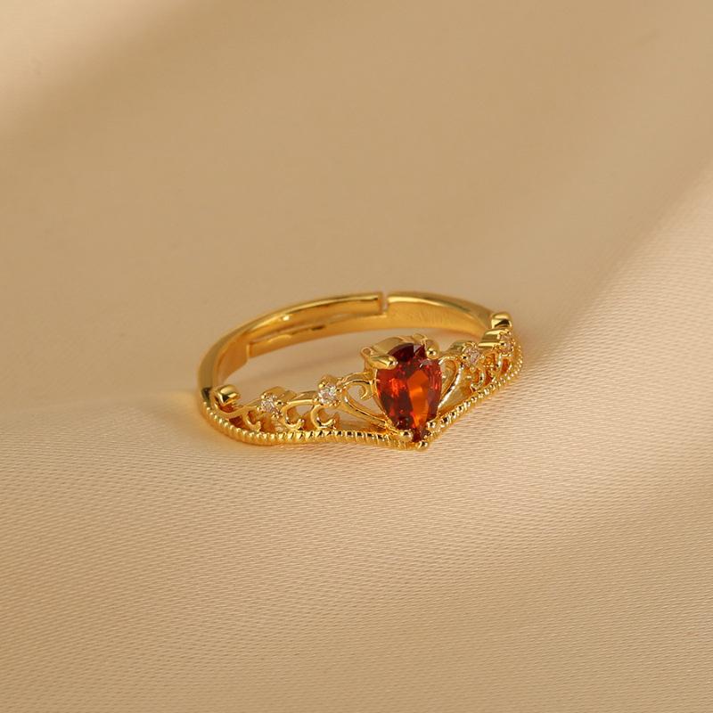 Crown Vintage Ruby Ring For Women Unique Adjustable Open Design Fashionable Statement Jewelry