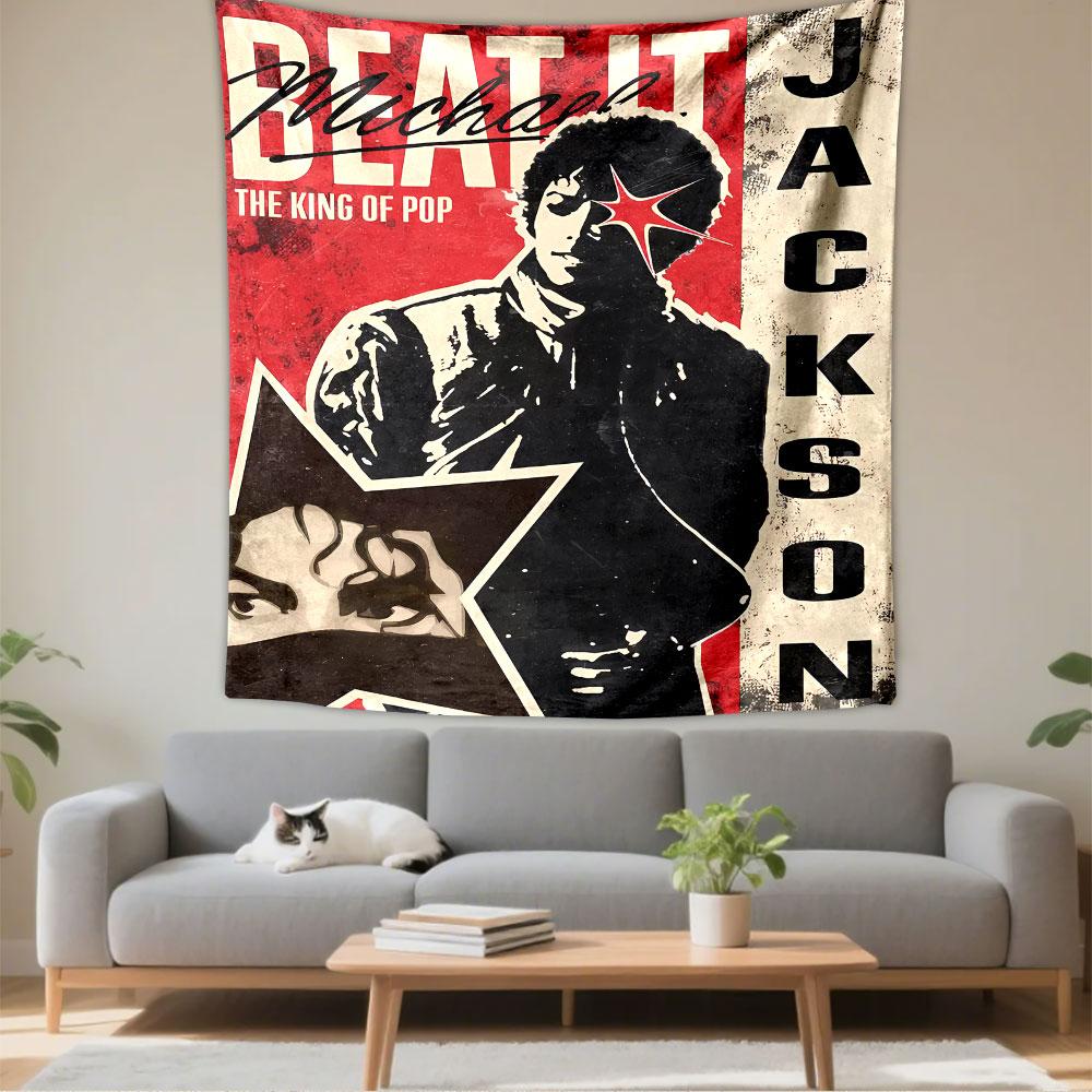 Michael Jackson Beat It Tapestry Wall Hanging, King of Pop Music Poster Art, Retro Wall Decor for Bedroom Living Room Dorm