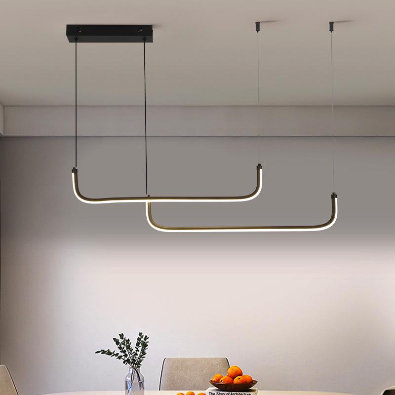 Minimalist Italian Black LED Chandelier: Sleek Long Strip for Restaurant, Bar, Office
