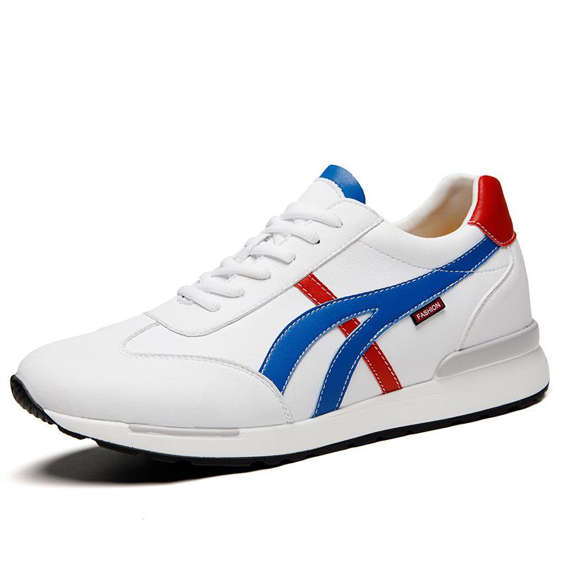 Men s 8cm Height-Increasing Casual Lace-up Striped White Shoes 38