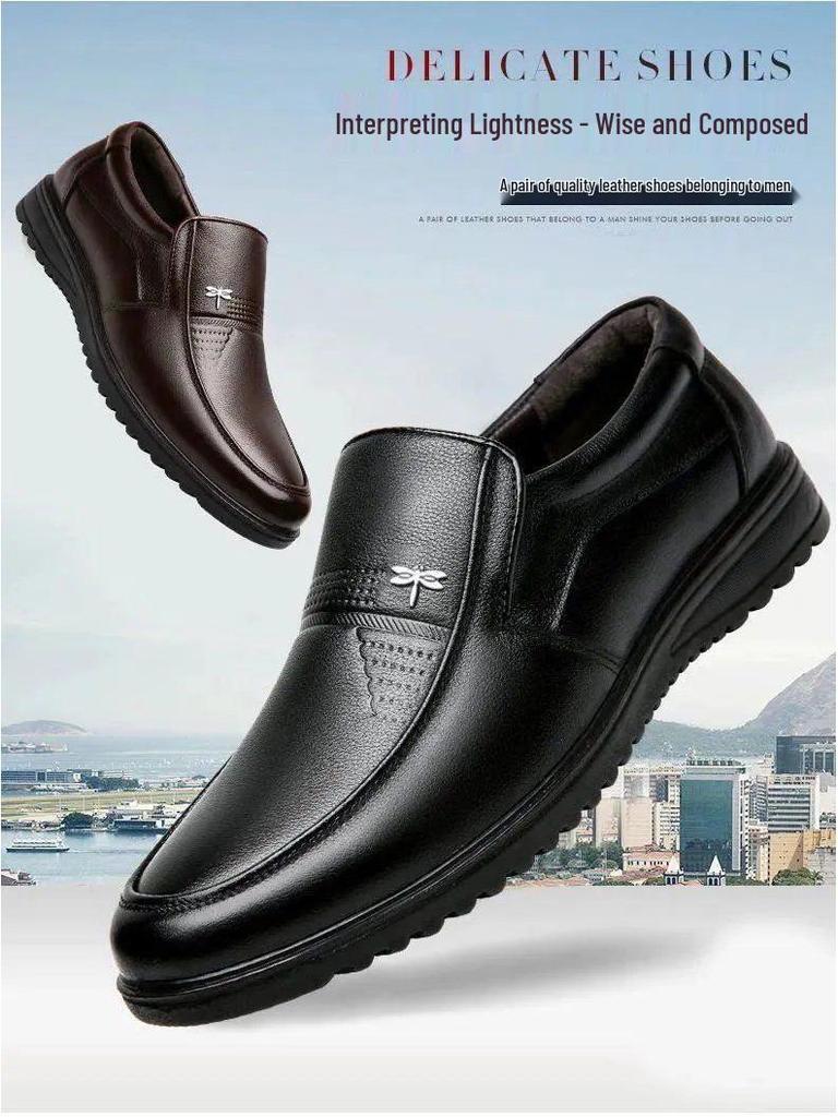 Dragonfly Men's Genuine Leather Breathable Non-Slip Casual Shoes for Middle-Aged & Elderly