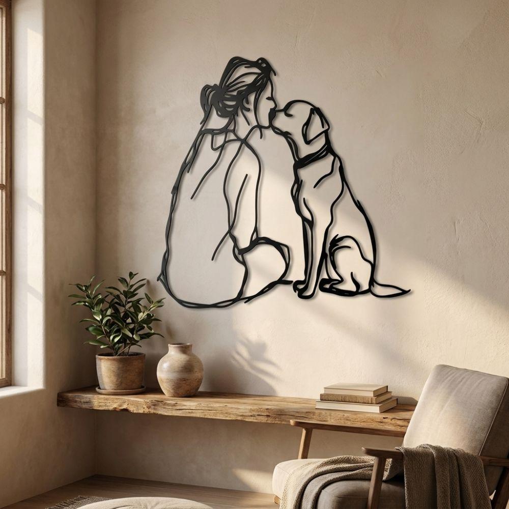 Minimalist Woman And Dog Wall Decor 2D Flat Line Art Metal Decor Modern Wall Decor Modern Home
