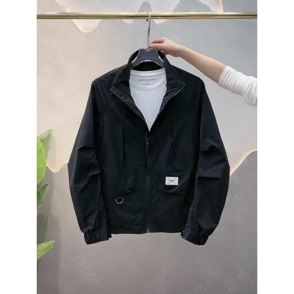 Pánská jarní osobnostní ležérní bunda se stojáčkem, mládežnická jednobarevná slim pracovní bunda