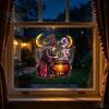 Decorative Glass Mirror Stickers Halloween Witch And Medicine Cauldron Window Sticker, Stained Effect PVC Decal Clings for Doors Mirrors, Removable