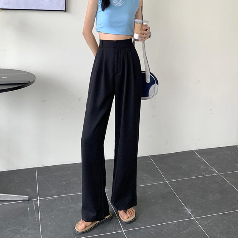 GMXIA Pink High Waist Draped Wide Leg Pants Women's Summer Suit Pants Straight Peplum Casual Women's Pants