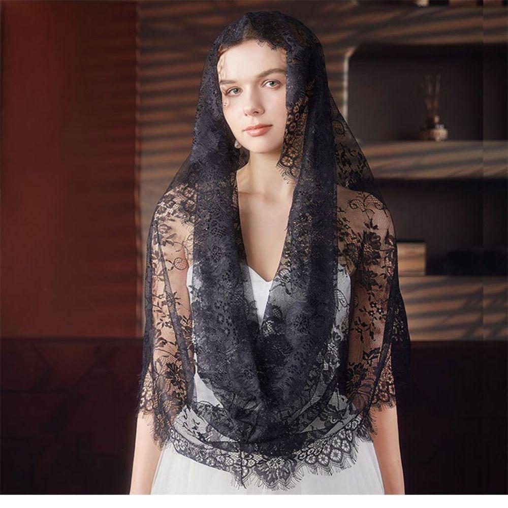 Spanish Style Lace Veil Elegant Head Covering Vintage Bride Mantilla  Headdress