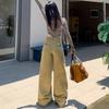 Autumn 2025 Khaki High-Waist Loose Straight-Leg Women's Jeans - Casual, Slimming, Fashionable Wide-Leg Pants