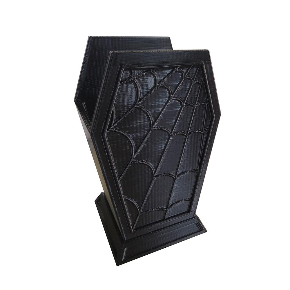 

Готический темный Хэллоуин Гроб Паутина Коробка для хранения кистей для макияжа Подставка для ручек Уникальный дизайн паутины Декоративное украшение