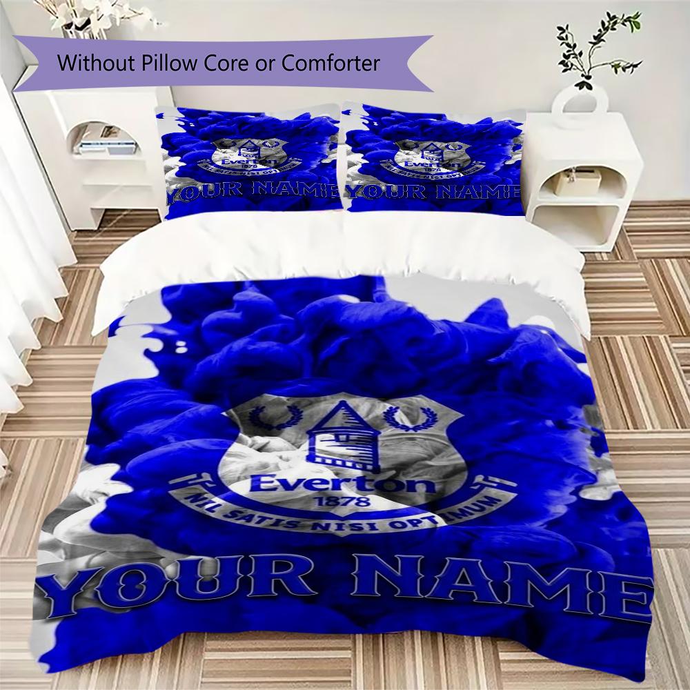 Benutzerdefinierter Name Everton FC Muster Bettwäsche Steppbett Set Steppbettbezug Kissenbezug Heimdekoration Geburtstagsgeschenk (1*Bettbezug+2*Kissenbezug ohne Füllung)