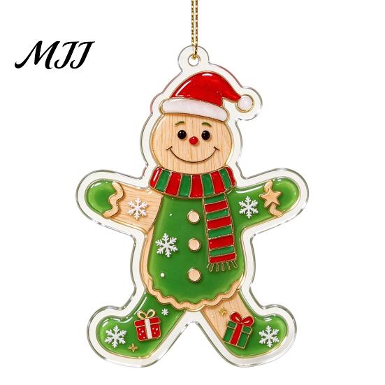 Gift Box Snowflake Ornaments Green Elf Christmas Ornament, 2D Acrylic Red Bell Tree Candy Cane Durable Holiday Gifts Shaped Double Sided Hanging