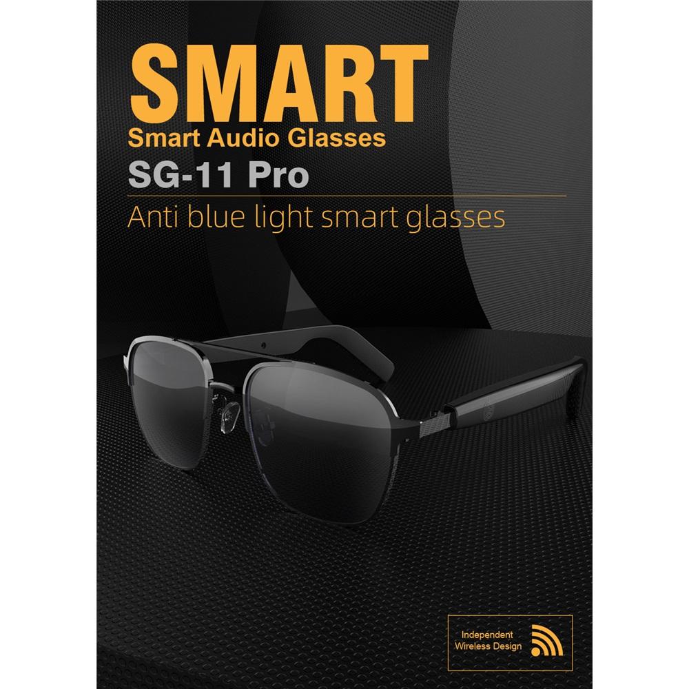 Gafas de Sol Inteligentes de Audio SG-11 Pro, Gafas de Conducción Ósea Bluetooth 5.4 con Protección UV Anti Luz Azul Sonido HIFI
